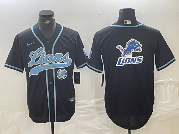 Men's Detroit Lions Team Big Logo Black Cool Base Stitched Baseball Jerseys