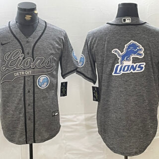 Men's Detroit Lions Team Big Logo Grey Cool Base Stitched Baseball Jerseys