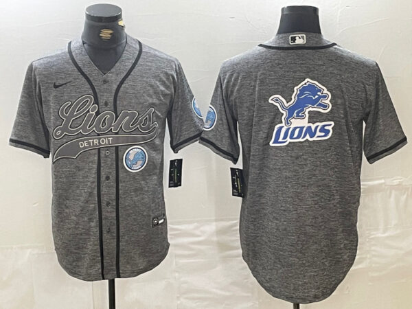 Men's Detroit Lions Team Big Logo Grey Cool Base Stitched Baseball Jerseys