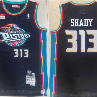 Men's Detroit Pistons #313 Shady Black Mitchell & Ness Throwback Stitched Jersey