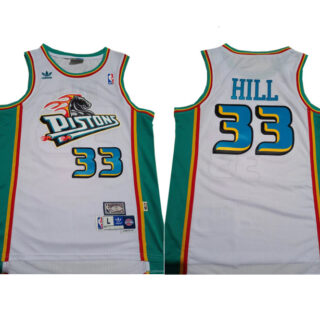 Men's Detroit Pistons #33 Grant Hill White Mitchell & Ness Throwback Stitched Jersey