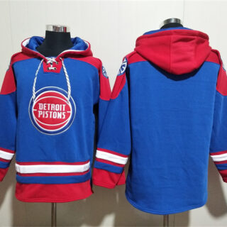 Men's Detroit Pistons Blank Blue Red Lace-Up Pullover Hoodie