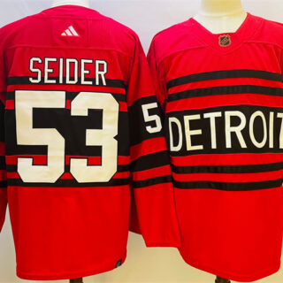 Men's Detroit Red Wings #53 Moritz Seider Red 2022 23 Reverse Retro Stitched Jersey