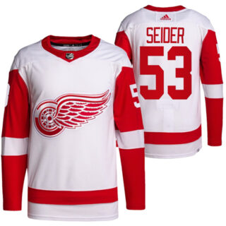 Men's Detroit Red Wings #53 Moritz Seider White Stitched Jersey