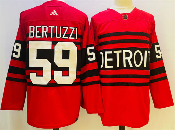 Men's Detroit Red Wings #59 Tyler Bertuzzi Red 2022 23 Reverse Retro Stitched Jersey