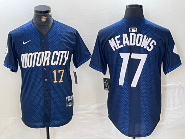 Men's Detroit Tigers #17 Parker Meadows 2024 Navy City Connect Cool Base Limited Stitched Jerseys