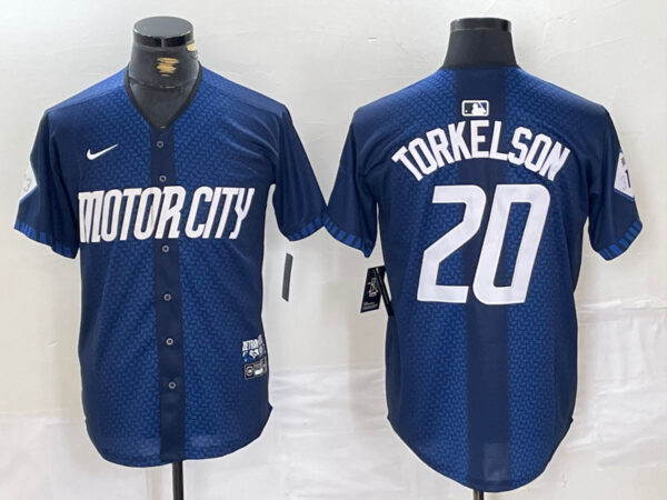 Men's Detroit Tigers #20 Spencer Torkelson 2024 Navy City Connect Cool Base Limited Jerseys