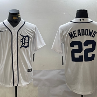 Men's Detroit Tigers #22 Parker Meadows White Cool Base Stitched Baseball Jersey