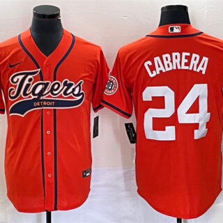Men's Detroit Tigers #24 Miguel Cabrera Orange Cool Base Stitched Baseball Jersey