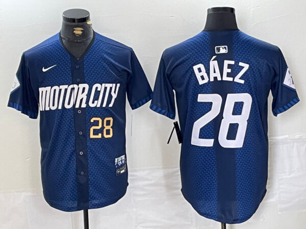 Men's Detroit Tigers #28 Javier Báez 2024 Navy City Connect Cool Base Stitched Limited Jerseys