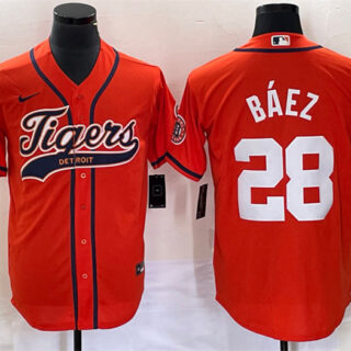Men's Detroit Tigers #28 Javier Báez Orange Cool Base Stitched Baseball Jersey
