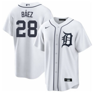 Men's Detroit Tigers #28 Javier Báez White Cool Base Stitched Jersey