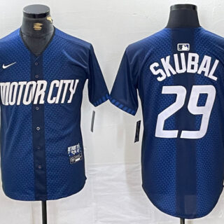 Men's Detroit Tigers #29 Tarik Skubal 2024 Navy City Connect Cool Base Stitched Limited Jerseys
