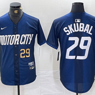 Men's Detroit Tigers #29 Tarik Skubal 2024 Navy City Connect Cool Base Stitched Limited Jerseys