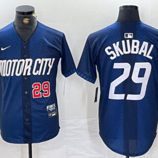 Men's Detroit Tigers #29 Tarik Skubal 2024 Navy City Connect Cool Base Stitched Limited jerseys