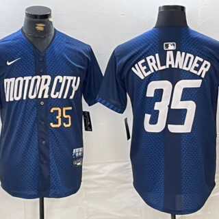 Men's Detroit Tigers #35 Justin Verlander 2024 Navy City Connect Cool Base Limited Jerseys