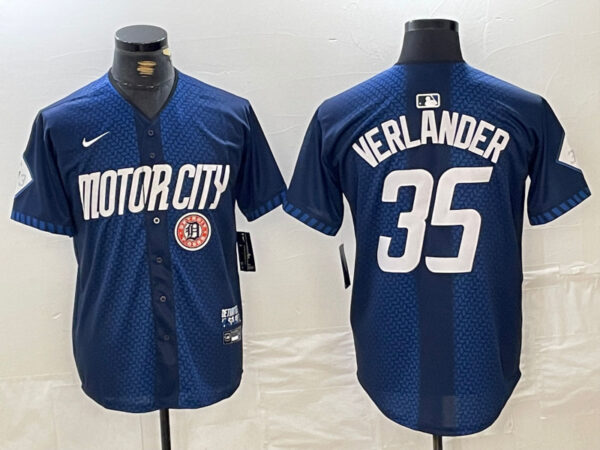 Men's Detroit Tigers #35 Justin Verlander 2024 Navy City Connect Cool Base Limited Jerseys
