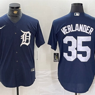 Men's Detroit Tigers #35 Justin Verlander Navy Cool Base Stitched Baseball Jersey