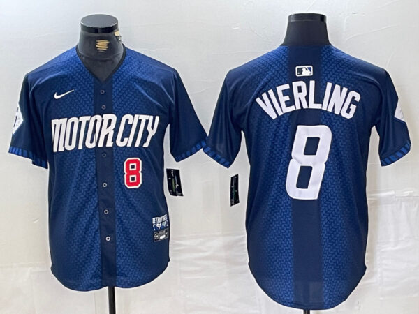 Men's Detroit Tigers #8 Matt Vierling 2024 Navy City Connect Cool Base Limited Stitched Jerseys