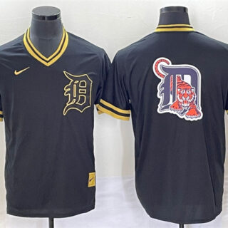 Men's Detroit Tigers Black Team Big Logo Cool Base Stitched Jersey