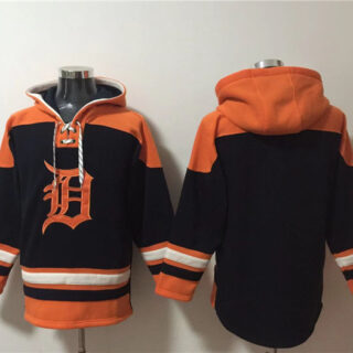 Men's Detroit Tigers Blank Black Orange Lace-Up Pullover Hoodie