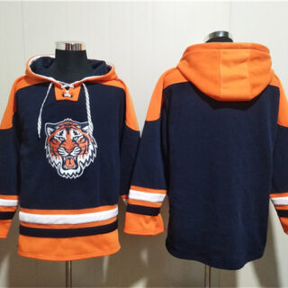 Men's Detroit Tigers Blank Navy Lace-Up Pullover Hoodie