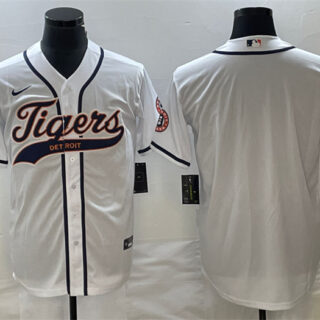 Men's Detroit Tigers Blank White Cool Base Stitched Baseball Jersey