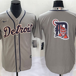 Men's Detroit Tigers Grey Team Big Logo Cool Base Stitched Jersey