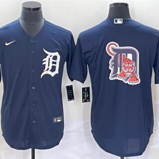 Men's Detroit Tigers Navy Team Big Logo Cool Base Stitched Jersey
