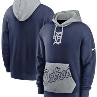 Men's Detroit Tigers Nike Navy Gray Heritage Tri Blend Pullover Hoodie