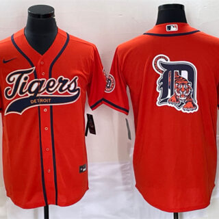 Men's Detroit Tigers Orange Team Big Logo Cool Base Stitched Baseball Jersey