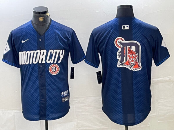 Men's Detroit Tigers Team Big Logo 2024 Navy City Connect Cool Base Limited Stitched Jerseys