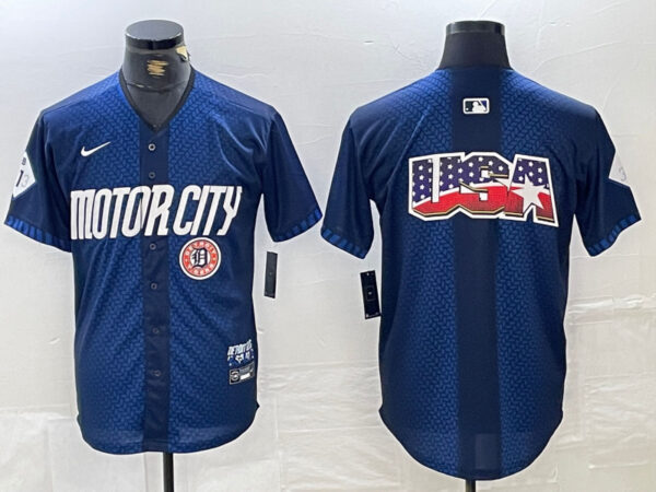 Men's Detroit Tigers Team Big Logo 2024 Navy City Connect Cool Base Limited Stitched Jerseys