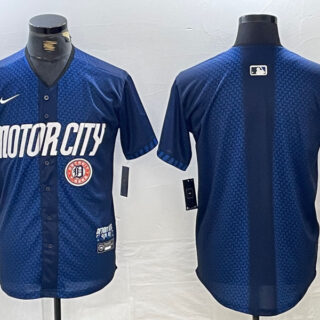 Men's Detroit Tigers Team Big Logo 2024 Navy City Connect Cool Base Limited Stitched Jerseys