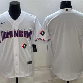 Men's Dominican Republic Baseball 2023 White World Baseball With Patch Classic Replica Stitched Jersey