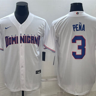 Men's Dominican Republic Baseball #3 Jeremy Peña 2023 White World Baseball Classic Stitched Jersey