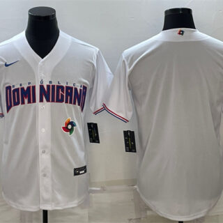 Men's Dominican Republic Baseball Blank 2023 White World Baseball Classic Replica Stitched Jerseys