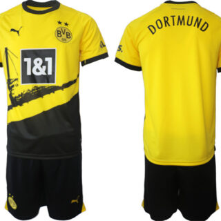 Men's Dortmund Custom 2023 24 Yellow Black Home Soccer Jersey Suit