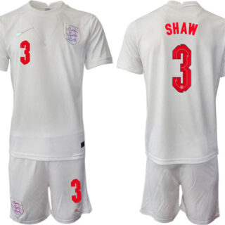Men's England #3 Shaw White Home Soccer Jersey Suit 1