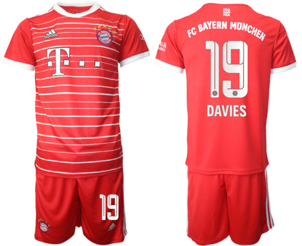 Men's FC Bayern Munich #19 Alphonso Davies 22 23 Red Home Soccer Jersey Suit