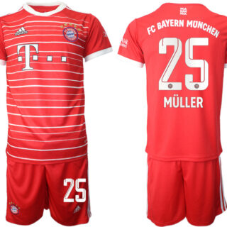 Men's FC Bayern Munich #25 Thomas Muller 22 23 Red Home Soccer Jersey Suit