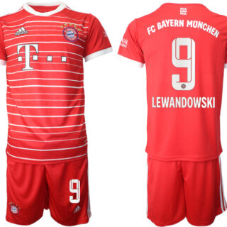 Men's FC Bayern Munich #9 Robert Lewandowski 22 23 Red Home Soccer Jersey Suit