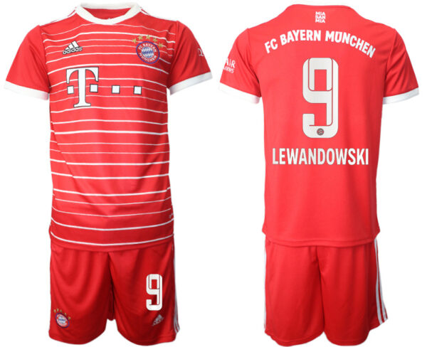 Men's FC Bayern Munich #9 Robert Lewandowski 22 23 Red Home Soccer Jersey Suit