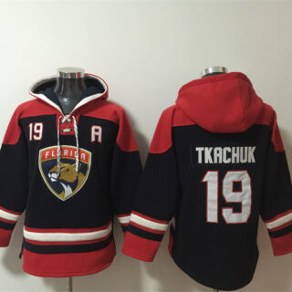 Men's Florida Panthers #19 Matthew Tkachuk Black Red Lace-Up Pullover Hoodie