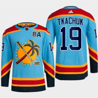 Men's Florida Panthers #19 Matthew Tkachuk Blue 2024 Stanley Cup Final Patch Reverse Retro Stitched Jersey