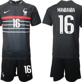 Men's France #16 Mandanda Black Home Soccer Jersey Suit