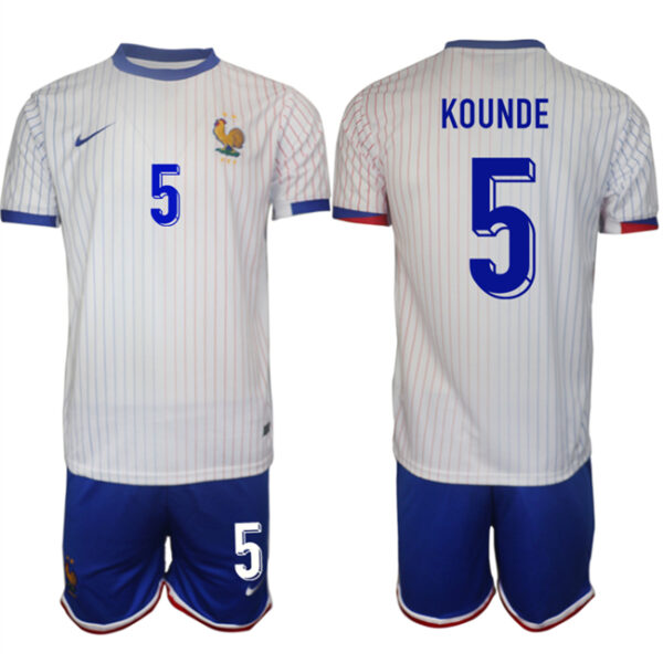 Men's France #5 Jules Kounde White 2024-25 Away Soccer Jersey