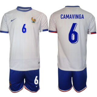 Men's France #6 Eduardo Camavinga White 2024-25 Away Soccer Jersey