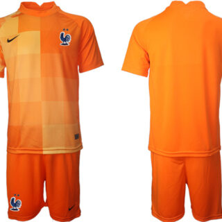 Men's France Goalkeeper Orange 2022 FIFA World Cup Home Soccer Jersey Suit