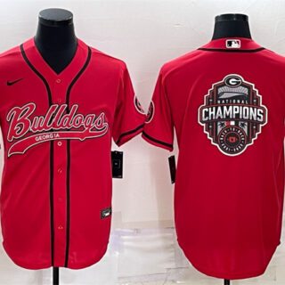 Men's Georgia Bulldogs Red Team Big Logo With Patch Cool Base Stitched Baseball Jersey